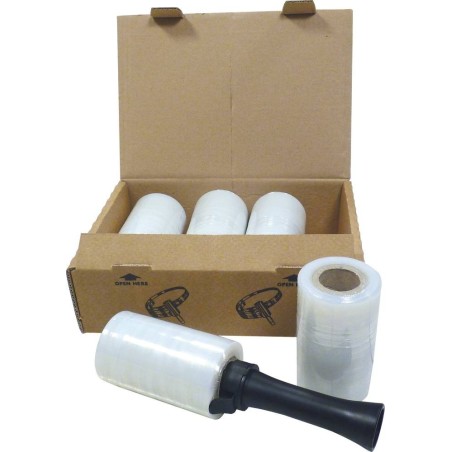 couvre volant en film etirable 23 microns en bobine de 125m - lot de 5 bobines+poignee