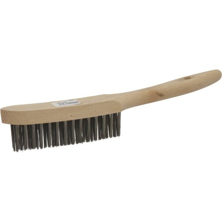brosse metallique fil acier 3 rangs 280mm avec manche bois incurve special soudure